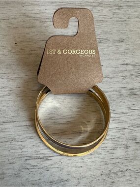 1st & Gorgeous CAROLEE NY Gold Tone & Navy Blue Bangle Bracelet Set NWT